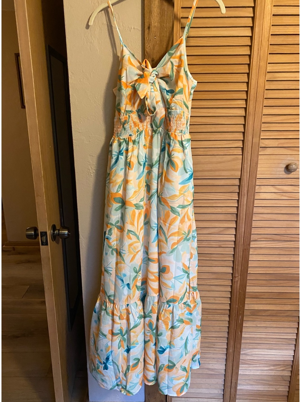 Grace Karin Women’s Small Tie-Front Smocked Waist Tiered Floral Maxi Dress NWT
